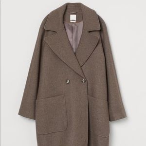 H&M Wool Blended Coat Brown Melange Size Large